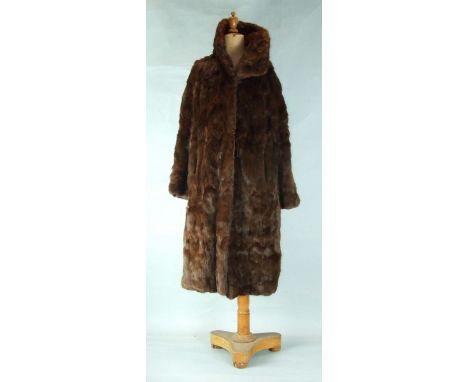 A vintage full-length fur coat, possibly rabbit and a musquash fur stole, (2).