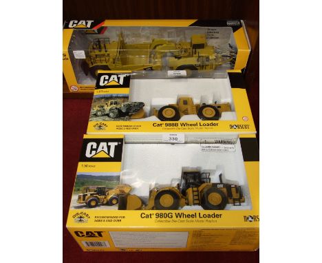 Norscot, 55175 CAT 657G Wheel Tractor Scraper, 55702 CAT 988B Wheel Loader and 55027 CAT 980G Wheel Loader, all boxed, (3).