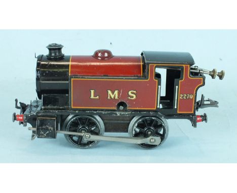 Hornby O gauge, a Type 101 0-4-0 LMS Tank Engine, six boxed coaches and wagons: no.51 coach, passenger and goods brake vans, 