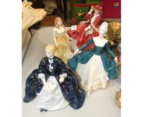 Four Royal Doulton figurines, 'October, Opal' HN4979, 'Top O' The Hill' HN1834, 'Laurianne' HN2719 and 'Regal Lady' HN2709, (