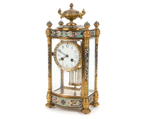 *Mantel clock. A 19th century French champlev‚ enamel gilt metal mantel clock circa 1880,  the elaborate architectural case w