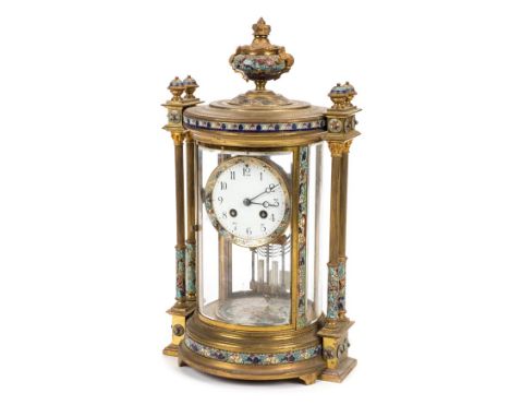 *Mantel clock. A 19th century French champlev‚ enamel gilt metal mantel clock, circa 1880,  the elaborate circular architectu