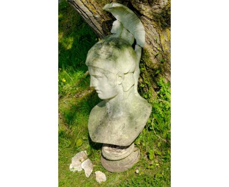 *Garden Statuary. An 18th century white marble bust of a Roman soldier,  finely carved wearing helmet with sphinx finial on s