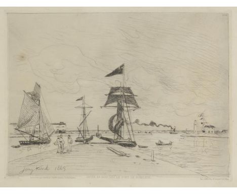 *Jongkind (Johan Barthold, 1819-1891). Jet‚e en bois dans le port de Honfleur, 1865,  etching on laid paper, printed by Delat