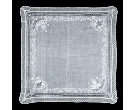 *Handkerchief. A large embroidered marriage handkerchief, late 19th/early 20th century,  white fine cotton lawn handkerchief,
