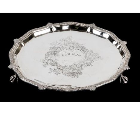 *Salver. An Edwardian silver salver by Henry Wilkinson, Sheffield 1909,  with rococo engraved cartouche additionally engraved