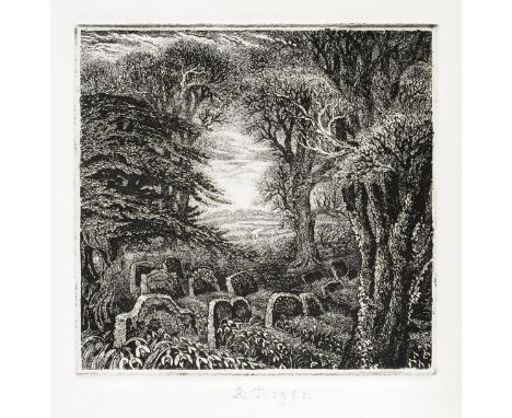 *Tanner (Robin, 1904-1988). Illustration for Thomas Gray's Elegy, 1980,  etching, signed with initials in pencil, and dated 1