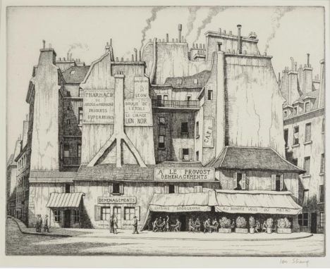 *Strang (Ian R.E., 1886-1952). Place St. Andr‚ des Arts, Paris,  etching on laid paper, signed in pencil, from the edition of