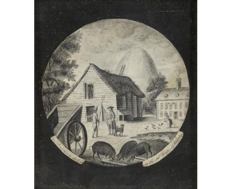 *Freeman (Jeremiah, circa 1763-1823). Circular miniature view of a Norfolk farmyard, circa 1776,  pen & black ink on vellum, 