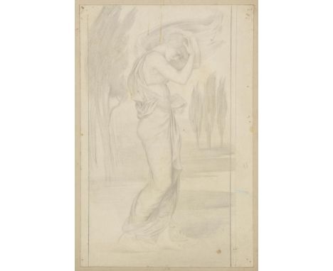 *De Morgan (Evelyn, 1855-1919). Study for Deianira, pencil on thick paper, laid down on card, showing the full-length profile