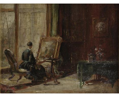 *Churchyard (Thomas, 1798-1865). Laura Churchyard at her easel,  oil on panel, showing an interior scene with the sitter pain