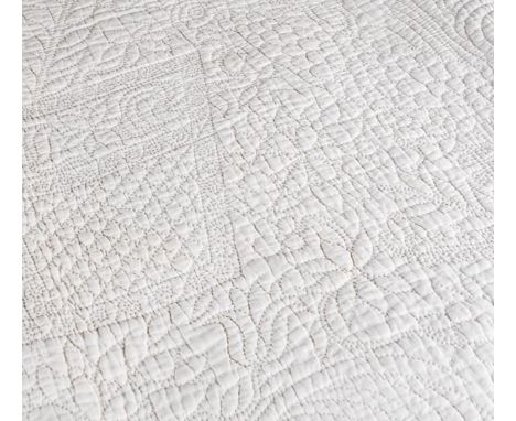 *Quilt. A four-poster bed quilt, late 18th/early 19th century,  fine white linen quilt, backed with a looser weave white line