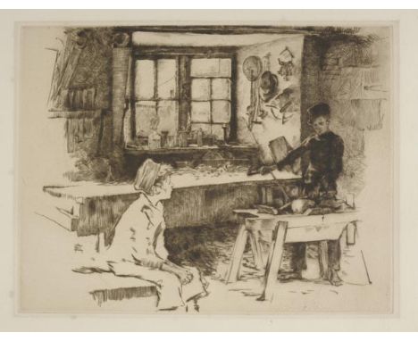 *Forbes (Elizabeth Adela Stanhope, 1859-1912). The Carpenter's Shop, circa 1886-87,  drypoint etching on thick wove paper, a 