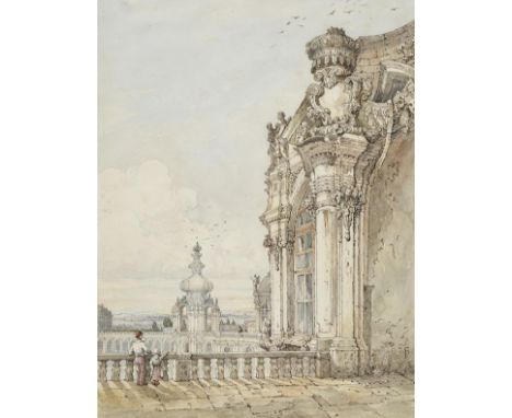 *Prout (Samuel, 1783-1852). View of the Zwinger Palace, Dresden,  pen, brown ink and watercolour on wove paper, signed with m