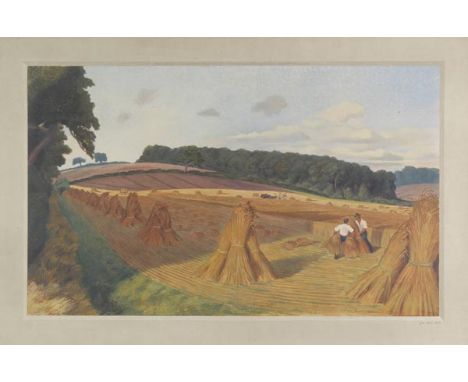 *Nash (John, 1893-1977). Harvesting Cornfields, 1942,  fine colour reproduction print, published by Frost & Reed, signed in p