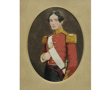 *Miniature. An early 19th century miniature portrait of a young officer of the Grenadier Guards,  watercolour and gouache on 