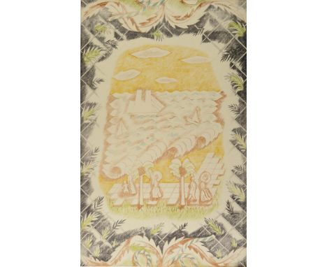 *Bawden (Edward, 1903-1989). Sidewall, Riviera, 1929,  original colour lithograph from linocut, printed by the Curwen Press, 
