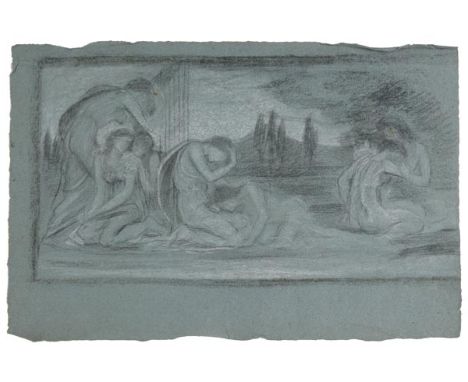 *De Morgan (Evelyn, 1855-1919). Compositional study for By the Waters of Babylon, black & white chalks on blue-grey paper, sh