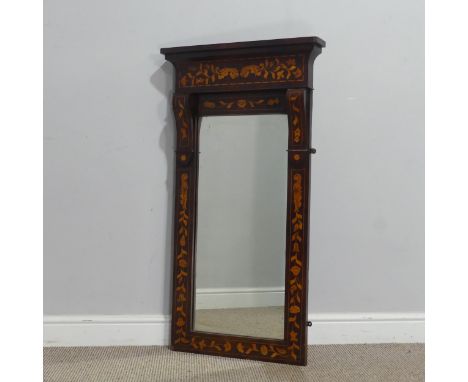 An early 19th century Dutch marquetry overmantle wall Mirror, decoratively inlaid with; scrolls, flowers, and leaves, the mou