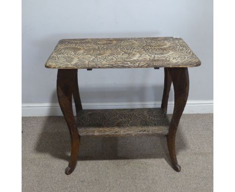 A Liberty &amp; Co Japanese Arts and Crafts two-tier side Table,&nbsp;carved with sunflower motif and marked to the underneat