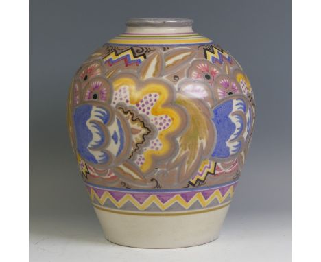 A large Carter Stabler &amp; Adams Poole pottery ovoid Vase, designed by Truda Carter&nbsp;in the EP pattern of stylised flow