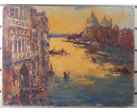 William "Bill" Davies (British, b.1928), “Evening Light, Grand Canal, Venice”, oil on canvas, signed lower left, 18in x 24in 
