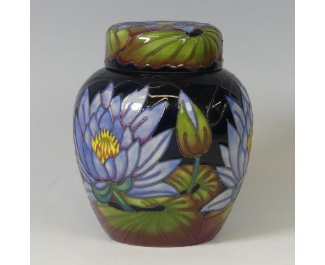 A Moorcroft 'Blue Lotus’ ginger jar, 2009, by Rachel Bishop, numbered 271, painted and impressed marks, 15cm high.