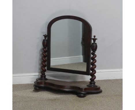 An early Victorian serpentine mahogany dressing table Mirror, with barley twist supports, lacking one foot, W 70 cm x H 70 cm