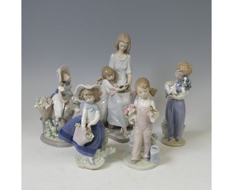 Five boxed Lladro Figures, including;&nbsp;'Look At Me' 5465, 'Bedtime Story' 5457, 'Pretty Pickings' 5222, 'My Buddy' 7609, 