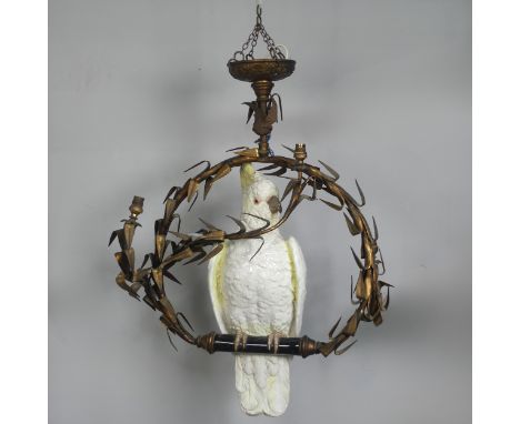 A late 19th century Copeland porcelain Cockatoo, circa 1882, with coloured glass eyes and textured naturalistic coloured plum