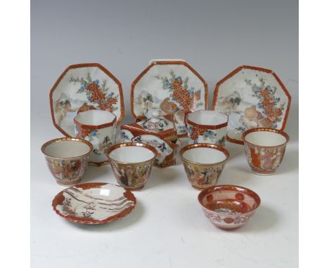 A small quantity of Japanese Kutani Tea Wares, to comprise three Saucers, four Tea Bowls, two Tea Cups, miniature Teapot, etc