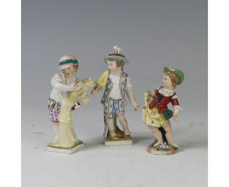 A KPM Berlin porcelain figure of 'August', modelled with a bundle of wheat, Zodiac sign for Virgo at the base, H 10cm, togeth