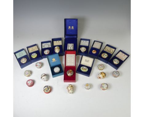 Halcyon Days; A collection of enamel Boxes, including Christmas 1984 and 1991, Mother's Day 1980, 1983, 1981, Easter 1983, Va