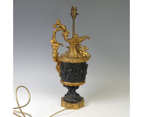A late 19th century french gilt and bronze Ewer, circa 1870 converted to table Lamp, stamped 'Vittoz Bronzier, a Paris', deco