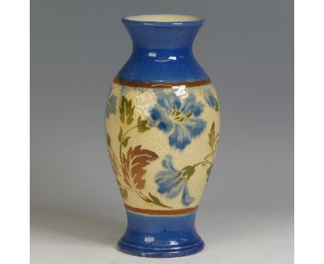 An unusual C. H. Brannam pottery Jug, of conical form, decorated in orange and deep blue glaze ombre effect, with simplistic 