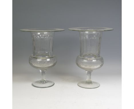 A pair of 19th century French clear glass champagne Coolers, circa 1870, with faceted cut decorations, W 24 cm x H 30.5 cm x 