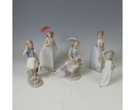 Five boxed Lladro Figures, including; 'Basket of Love' 7622, 'Just Like New' 6799, 'Afternoon Promenade' 7636, 'Picture Perfe