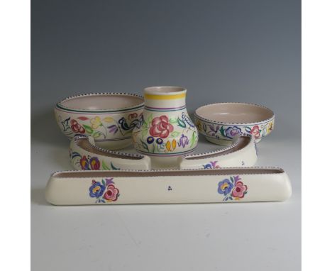 A large quantity of Poole Pottery, decorated in typical style, including Vases, Bowl, Jug, Ashtrays, Plates, etc. approximate