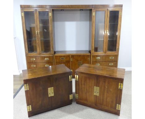 A mid-20th century walnut Drexel Heritage 'Dynasty' walnut Suite, including; a Display Cabinet made up of two tall cupboard u