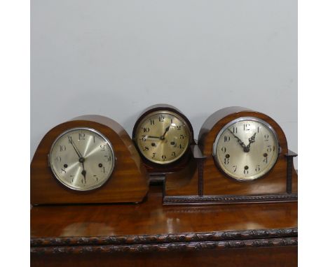 A 20th century mahogany mantel Clock, by the Enfield Clock Company London, W 41 cm x H 23 cm x D 15 cm, together with two oth