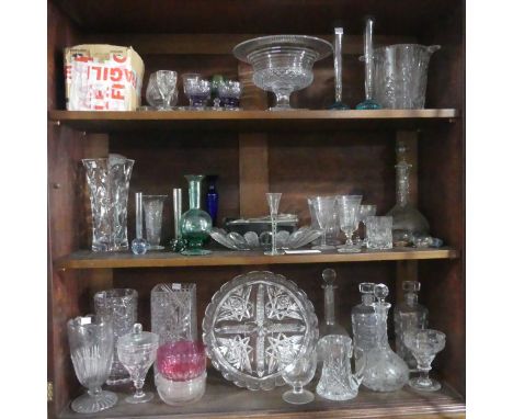 A large quantity of antique and contemporary cut, etched, and moulded Glass, including; an antique cordial glass with green t