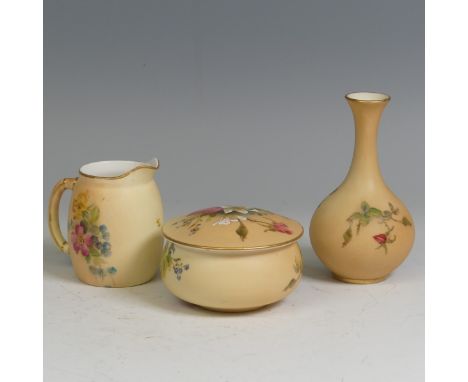 A small Royal Worcester blush ivory Vase, H 10.5 cm, together with two other Royal Worcester blush ivory pieces(3)