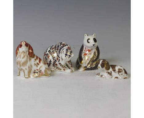 A quantity of Royal Crown Derby Paperweights, to comprise a Panda, 'Scruff', 'Cavalier King Charles Spaniel' and a Bear all w