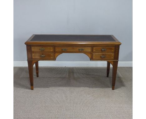 A 19th century mahogany and satinwood inlaid kneehole writing Table/Desk, by S &amp; H Jewell, decorated with walnut banding,