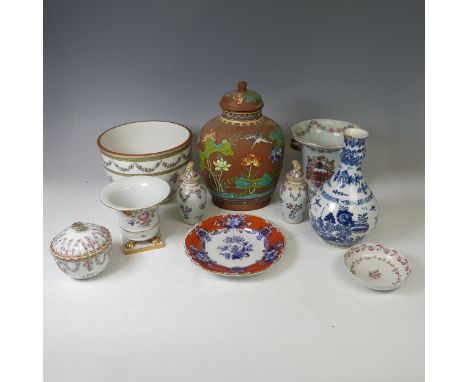 An unusual antique blue and white Vase,&nbsp;probably English, decorated in the Chinoiserie style with of bulbous baluster fo