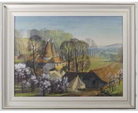 Michael Reilly (20th Century), Oast houses&nbsp;in a rural landscape, oil on canvas laid down on board, signed lower left (pa