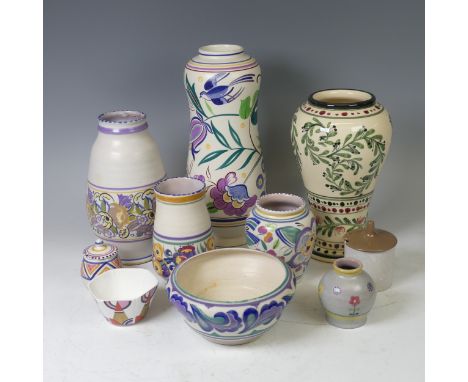 A Poole Pottery Bluebird pattern Vase, designed by Truda Carter, with printed factory&nbsp;mark to base and 'XE/TV', H 33 cm,