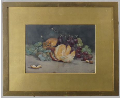 Peter Alexander Hay RA. (1866-1952), (exh.1897), watercolour, Still life of fruit, signed, details verso, 17 cm x 24 cm.