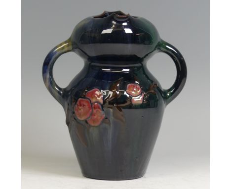 Sir Edward Elton; a Sunflower Pottery twin-handled Vase, of stylised double-gourd form, decorated in trickles of blues and gr