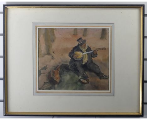 Hubert Andrew Freeth, RA (British, 1912-1986), Minstrel in a Wood, ink and watercolour, signed 'H. A. Freeth', bears label ve
